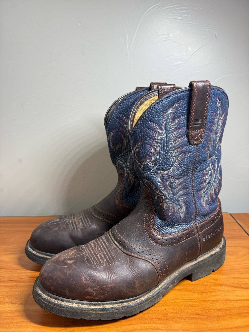 ARIAT Men's Steel Toe Work Boot Round Toe Cowboy Brown Blue Leather Western 11D